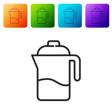 Beyaz arka planda siyah çizgi Fransız basın ikonu izole edildi. Renkli kare düğmelerle simgeleri ayarla. Vektör.