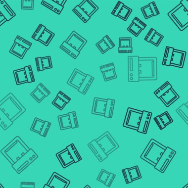 Siyah çizgi kahve makinesi ikonu yeşil arka planda kusursuz desen izole etti. Vektör.