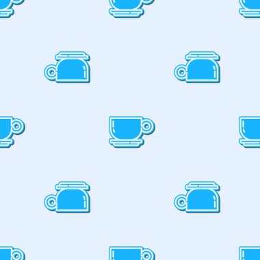 Mavi çizgi kahve fincanı ikonu gri arka planda pürüzsüz desen izole etti. Çay fincanı. Sıcak içecek kahvesi. Vektör.