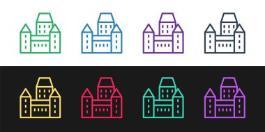 Quebec City, Kanada 'da Chateau Frontenac oteli siyah beyaz arka planda izole edilmiş. Vektör.