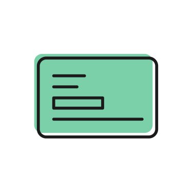 Siyah çizgili ziyaret kartı, beyaz arka planda izole edilmiş bir kartvizit simgesi. Şirket kimlik şablonu. Vektör.