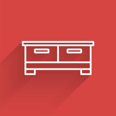 Uzun gölgeli beyaz çizgili çekmece simgesi. Vektör.