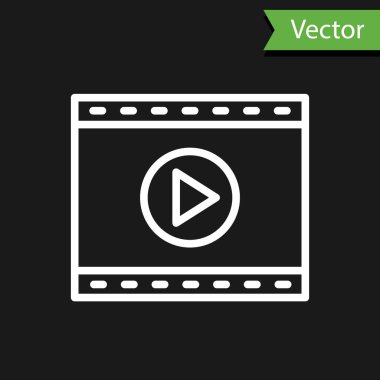 Siyah arkaplanda beyaz satır çevrimiçi video simgesi izole edildi. Oyun işaretli film şeridi. Vektör.