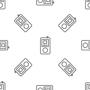 Gri çizgi müzik çalar simgesi beyaz arka planda kusursuz desen izole etti. Taşınabilir müzik cihazı. Vektör.