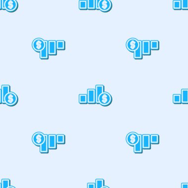 Mavi çizgi turta grafiği ve dolar sembolü gri arkaplanda izole edilmiş pürüzsüz desen. Diyagram çizelgesi. Vektör.