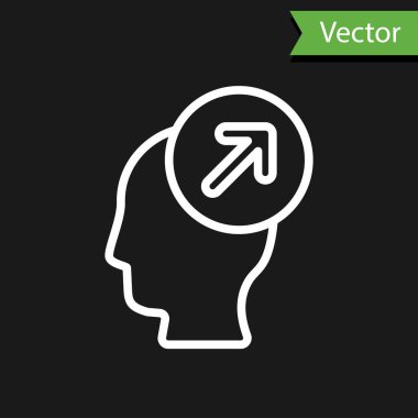 Beyaz çizgi kafa avlama konsepti simgesi siyah arka planda izole edildi. İş hedefi ya da İstihdam tabelası. İş için insan kaynakları ve adam toplama. Vektör.