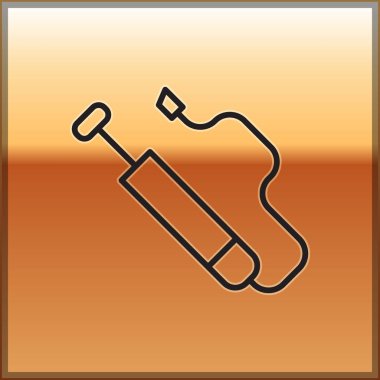 Siyah çizgi bisiklet hava pompası ikonu altın arka planda izole edildi. Vektör.