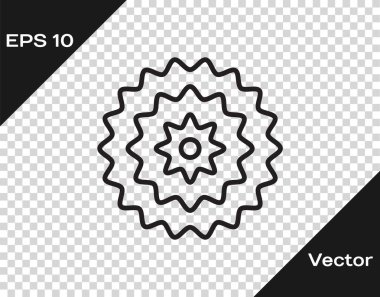 Siyah çizgi bisiklet kaseti dağ bisikleti ikonu şeffaf arkaplanda izole edilmiş. Arka Bisiklet Sprocket. Zincirle krankset zincirleniyor. Vektör.