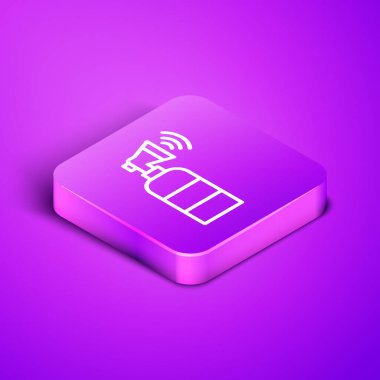 Mor arka planda izole edilmiş Isome hattı hava kornosu simgesi. Sporseverler ya da vatandaşlar hükümete ve yolsuzluğa karşı. Mor kare düğme. Vektör.