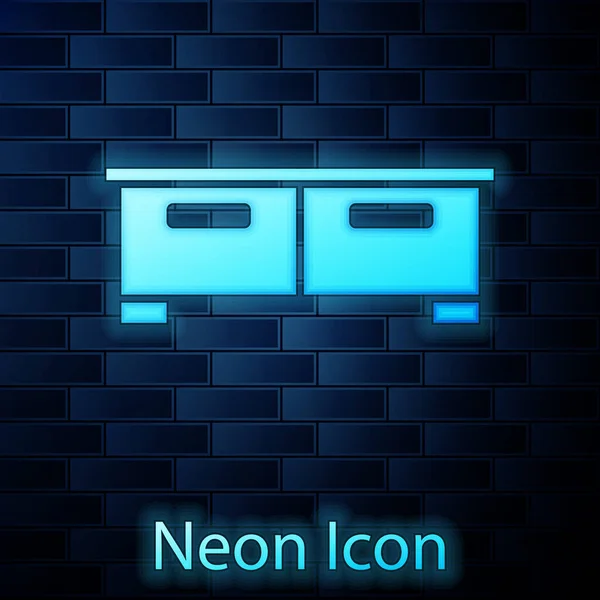 Brillante Neón Pecho Cajones Icono Aislado Fondo Pared Ladrillo Vector — Vector de stock