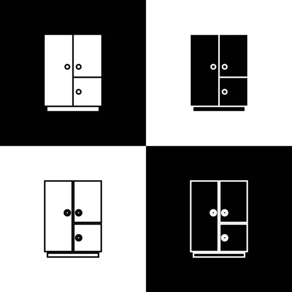 Ställ Garderob Ikon Isolerad Svart Och Vit Bakgrund Vektor — Stock vektor