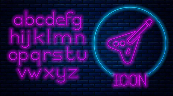 Ragyogó Neon Electric Basszusgitár Ikon Elszigetelt Téglafal Háttér Neonfény Ábécé — Stock Vector