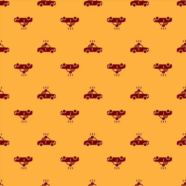 Red Police Car Police Flasher Icon Isolated Seamless Pattern Brown — Stock Vector
