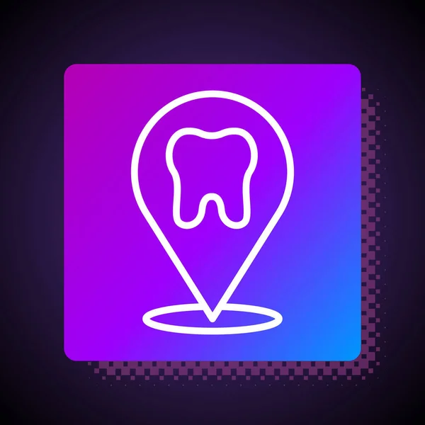 White Line Dental Clinic Location Icon Isolated Black Background Square — Stock Vector