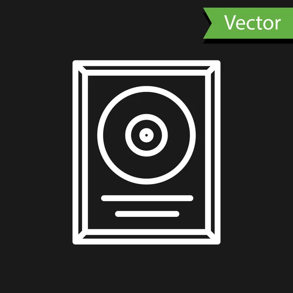 Premio Disco Línea Blanca Icono Marco Aislado Sobre Fondo Negro — Vector de stock