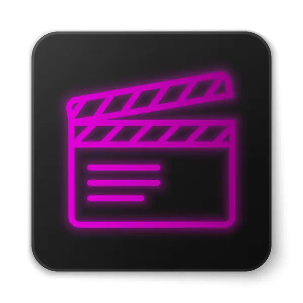 Leuchtende Leuchtschrift Movie Clapper Icon Isoliert Auf Weißem Hintergrund Filmklappbrett — Stockvektor