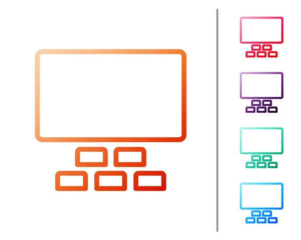 Auditorio Cine Línea Roja Con Pantalla Icono Asientos Aislados Sobre — Vector de stock