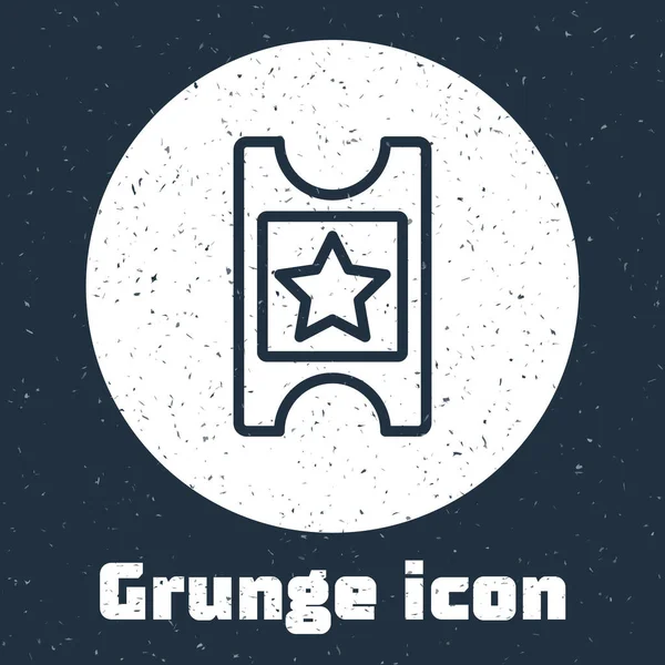 Grunge Line Kinokarten Symbol Isoliert Auf Grauem Hintergrund Monochrome Vintage — Stockvektor