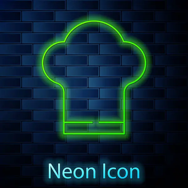 Zářící Neonové Linie Klobouk Ikona Izolované Cihlové Zdi Pozadí Symbol — Stockový vektor