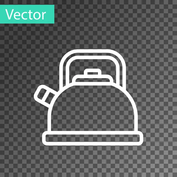 Bouilloire Ligne Blanche Avec Icône Poignée Isolée Sur Fond Transparent — Image vectorielle