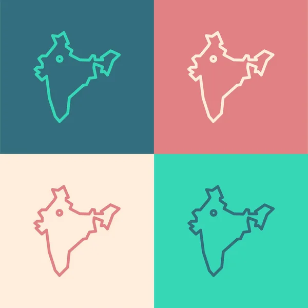 Pop Art Line India Mapa Icono Aislado Fondo Color Vector — Vector de stock