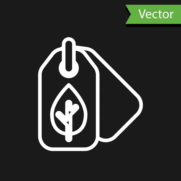 Linha Branca Tag Com Símbolo Folha Ícone Isolado Fundo Preto — Vetor de Stock