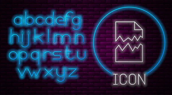 Ragyogó Neon Vonal Tépett Dokumentum Ikon Elszigetelt Téglafal Háttér Neonfény — Stock Vector