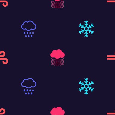 Kar Tanesi 'ni, Yağmurlu Bulut' u ve Rüzgâr 'ı kusursuz bir düzene sokun. Vektör.