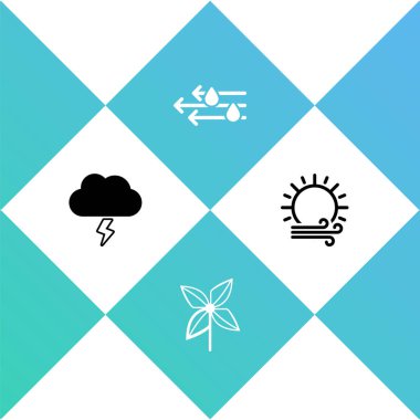 Fırtınayı, Fırıldak 'ı, Rüzgarı, yağmuru ve güneş ikonunu ayarla. Vektör.