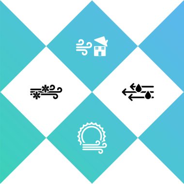 Rüzgar ve kar, güneş, kasırga ve yağmur ikonu. Vektör.