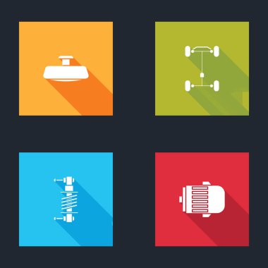 Araba aynası, Chassis arabası, şok emici ve elektrik motor simgesini ayarla. Vektör.