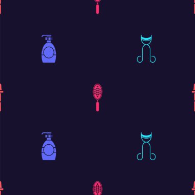 Kirpik bigudileri, bir şişe sıvı sabun, saç fırçası ve Pipette 'i pürüzsüz desenlere ayarlayın. Vektör.