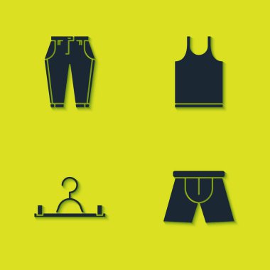 Set Pantolon, erkek iç çamaşırı, elbise askısı ve kolsuz tişört ikonu. Vektör.