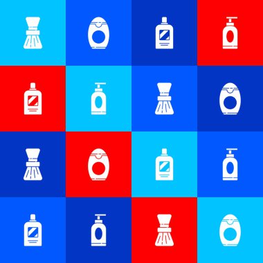 Tıraş fırçası, şampuan şişesi, krem ya da losyon kozmetik tüp ikonu. Vektör.