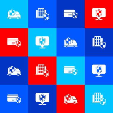 Aracı rozetli, House 'lu, kredi kartlı ve konum ikonlu ayarla. Vektör.