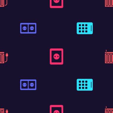 Grafik tableti, elektrik prizi ve ısıtma radyatörünü pürüzsüz desene ayarlayın. Vektör.