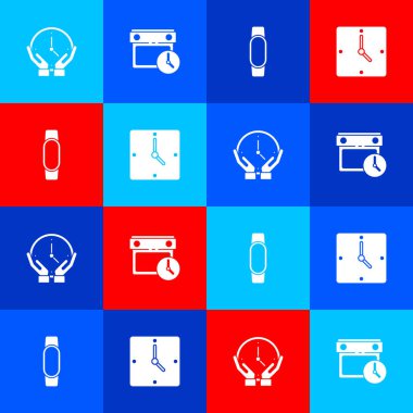 Saati, takvimi ve saati, Smartwatch ve simgeyi ayarla. Vektör.