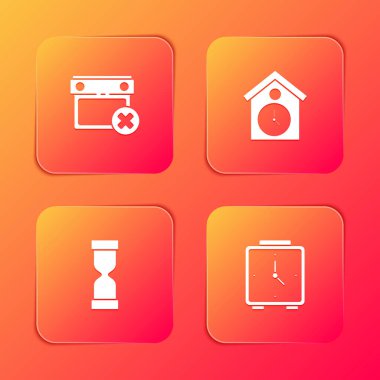 Takvim tarihini sil, Retro duvar saatini, Eski kum saatini ve Alarm saat simgesini ayarla. Vektör.