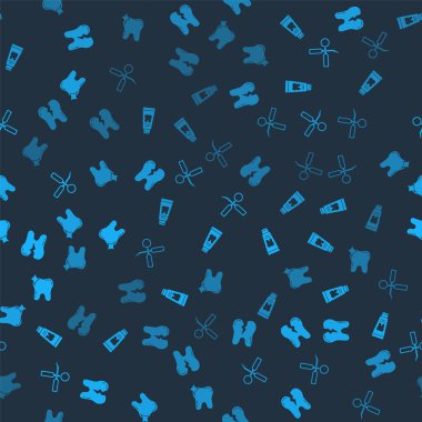 Kırık diş, diş macunu tüpü, diş muayenesi aynası ve pürüzsüz desen üzerinde diş beyazlatma ayarlayın. Vektör.