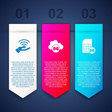 5G ağını, Bulut ve Sim Kart 'ı ayarla. Ticari bilgi şablonu. Vektör.