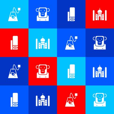 Çay poşeti, maymun, Hint kumaşı ve Taj Mahal ikonu. Vektör.