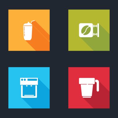 Milkshake, sokak tabelası kahve, kahve makinesi ve kupa ikonu. Vektör.