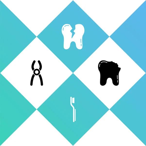 Set Dental Pliers Toothbrush Broken Tooth Icon Vector — Stock Vector