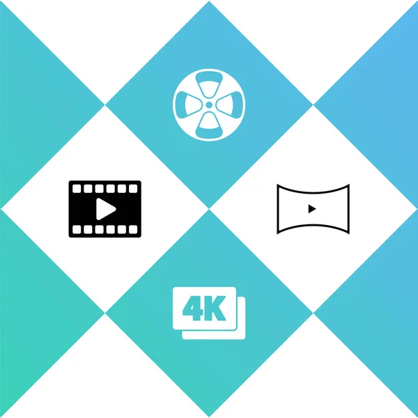 Set Play Video, 4k Ultra HD, Film reel and Online play video icon. Vector.