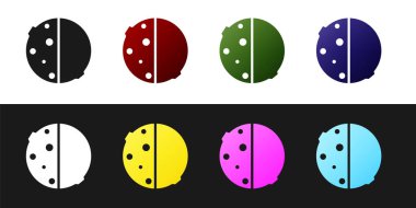 Güneş tutulması simgesini siyah beyaz arkaplanda izole et. Tam sonar tutulması. Vektör İllüstrasyonu.