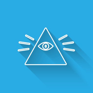 Beyaz çizgi Masonları, Tanrı 'nın her şeyi gören ikonunun uzun gölgesi ile izole edilmiş gözleridir. Üçgendeki Tanrı 'nın Gözü. Vektör İllüstrasyonu.