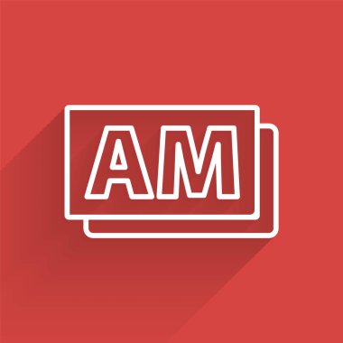 Beyaz çizgi AM simgesi uzun gölgeli izole edildi. Zaman sembolü. Vektör.