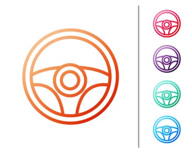 Kırmızı çizgi direksiyon simgesi beyaz arkaplanda izole edildi. Araba tekeri ikonu. Renk simgelerini ayarla. Vektör.