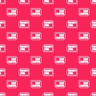 Beyaz çizgi Nano Sim Kart simgesi kırmızı arkaplanda izole edilmiş. Mobil ve kablosuz iletişim teknolojileri. Ağ çipi elektronik bağlantısı. Vektör.