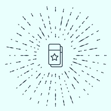 Siyah çizgi sinema bileti ikonu gri arka planda izole edildi. Soyut çember rastgele noktalar. Vektör.